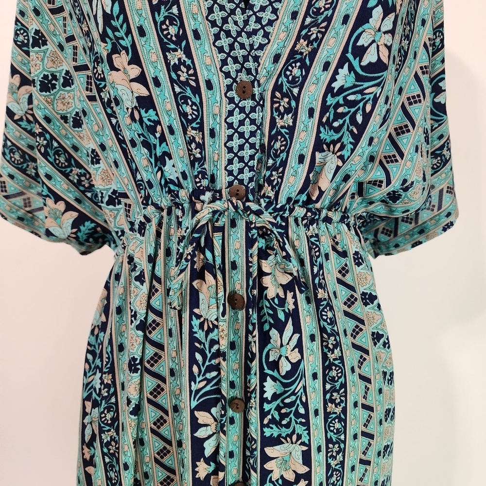Anthropologie Boemo Boho Tiered Maxi Dress Blue Floral Paisley Whimsigoth MP - Picture 7 of 9